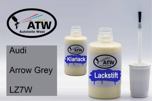 Audi, Arrow Grey, LZ7W: 20ml Lackstift + 20ml Klarlack - Set, von ATW Autoteile West.